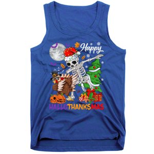 Dabbing Skeleton Turkey Christmas Tree Happy Hallothanksmas Gift Tank Top