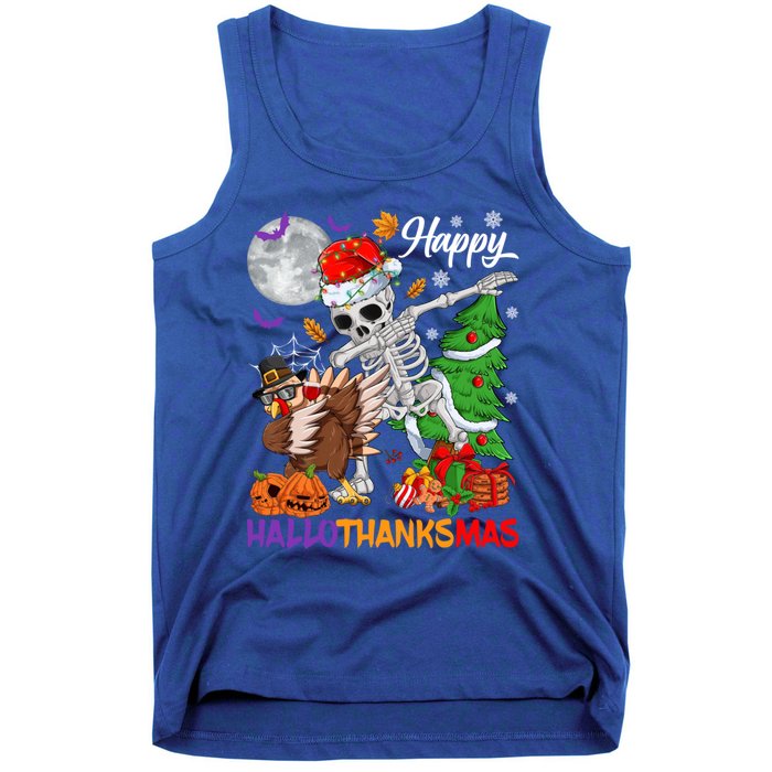 Dabbing Skeleton Turkey Christmas Tree Happy Hallothanksmas Gift Tank Top