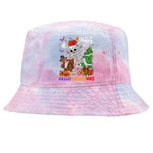 Dabbing Skeleton Turkey Christmas Tree Happy Hallothanksmas Gift Tie-Dyed Bucket Hat