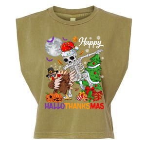 Dabbing Skeleton Turkey Christmas Tree Happy Hallothanksmas Gift Garment-Dyed Women's Muscle Tee