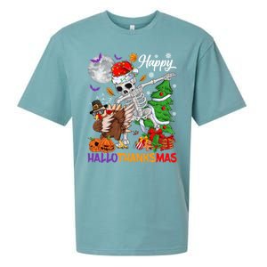 Dabbing Skeleton Turkey Christmas Tree Happy Hallothanksmas Gift Sueded Cloud Jersey T-Shirt