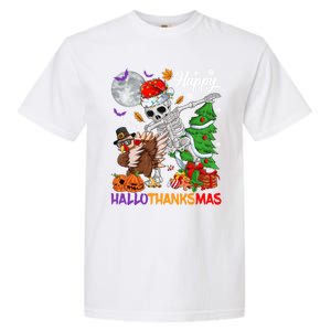 Dabbing Skeleton Turkey Christmas Tree Happy Hallothanksmas Gift Garment-Dyed Heavyweight T-Shirt