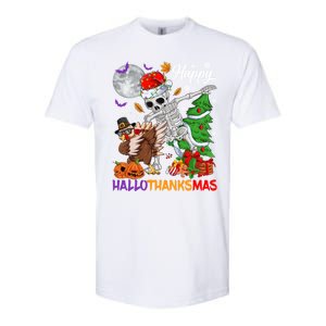 Dabbing Skeleton Turkey Christmas Tree Happy Hallothanksmas Gift Softstyle CVC T-Shirt