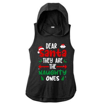 Dear Santa They Are The Naughty Ones Christmas Pajama Ladies PosiCharge Tri-Blend Wicking Draft Hoodie Tank