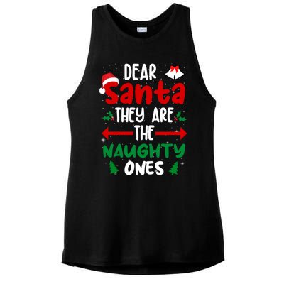 Dear Santa They Are The Naughty Ones Christmas Pajama Ladies PosiCharge Tri-Blend Wicking Tank