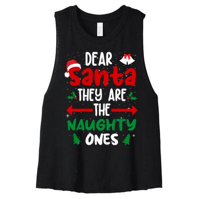 Dear Santa They Are The Naughty Ones Christmas Pajama Women's Racerback Cropped Tank