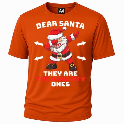 Dear Santa TheyRe The Naughty Ones Christmas Dabbing Santa Meaningful Gift Cooling Performance Crew T-Shirt