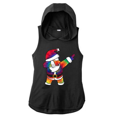 Dabbing Santa Tie Dye Christmas Long Sleeve Dab Ladies PosiCharge Tri-Blend Wicking Draft Hoodie Tank