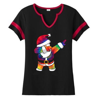 Dabbing Santa Tie Dye Christmas Long Sleeve Dab Ladies Halftime Notch Neck Tee