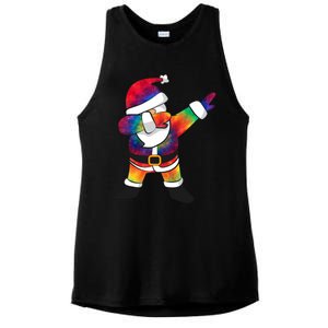 Dabbing Santa Tie Dye Christmas Long Sleeve Dab Ladies PosiCharge Tri-Blend Wicking Tank