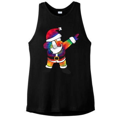 Dabbing Santa Tie Dye Christmas Long Sleeve Dab Ladies PosiCharge Tri-Blend Wicking Tank