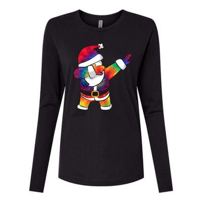 Dabbing Santa Tie Dye Christmas Long Sleeve Dab Womens Cotton Relaxed Long Sleeve T-Shirt