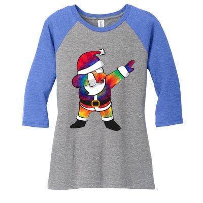 Dabbing Santa Tie Dye Christmas Long Sleeve Dab Women's Tri-Blend 3/4-Sleeve Raglan Shirt