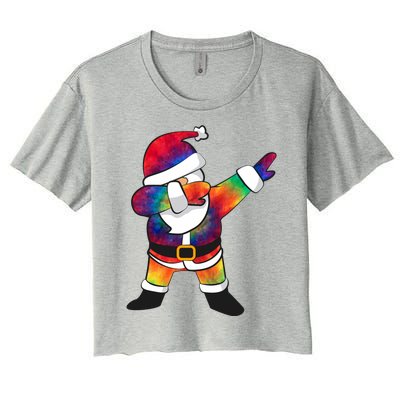 Dabbing Santa Tie Dye Christmas Long Sleeve Dab Women's Crop Top Tee