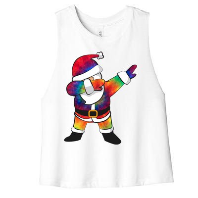 Dabbing Santa Tie Dye Christmas Long Sleeve Dab Women's Racerback Cropped Tank