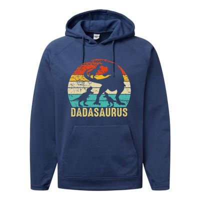 Dada Saurus T Rex Dada Dinosaur 3 Three Fathers Day Performance Fleece Hoodie