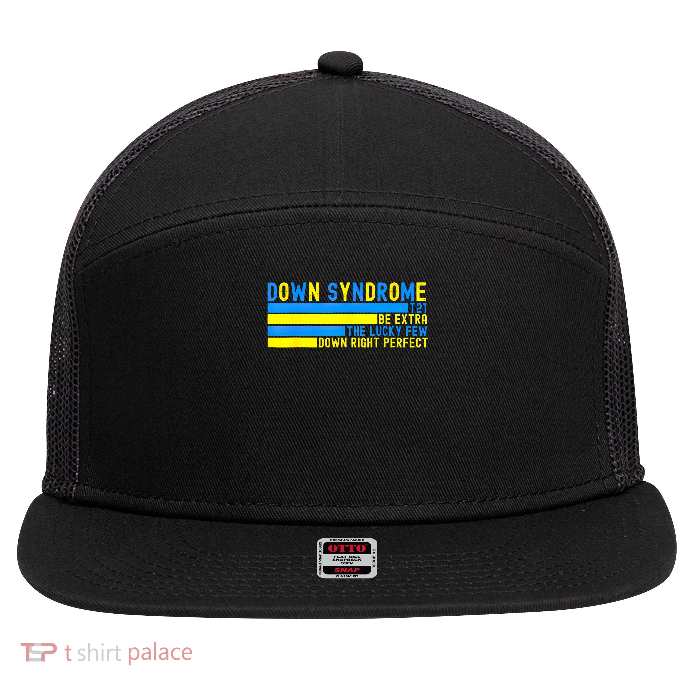 Down Syndrome T21 Be Extra The Lucky Few Down Right Perfect 7 Panel Mesh Trucker Snapback Hat