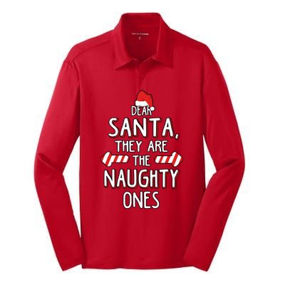 Dear Santa They Are The Naughty Ones Christmas Silk Touch Performance Long Sleeve Polo