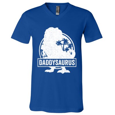 Daddy Saurus T Rex Dinosaur Daddysaurus Family Matching Cute Gift V-Neck T-Shirt