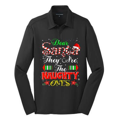 Dear Santa They Are The Naughty Ones Christmas Silk Touch Performance Long Sleeve Polo