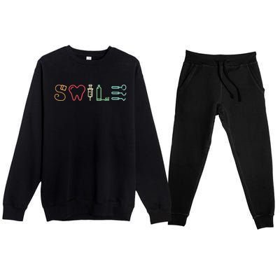 Dentist Smile Teeth Dental Hygienist Funny Dentist Vintage Premium Crewneck Sweatsuit Set