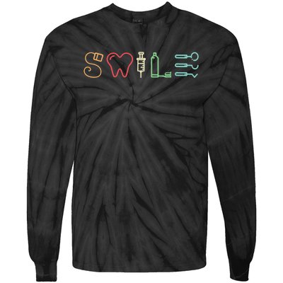 Dentist Smile Teeth Dental Hygienist Funny Dentist Vintage Tie-Dye Long Sleeve Shirt