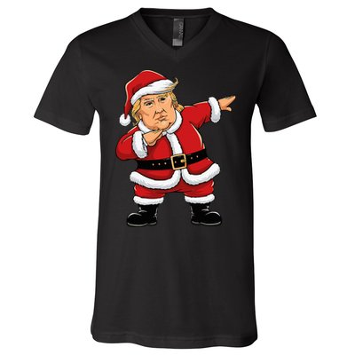 Dabbing Santa Trump Xmas Lights Christmas V-Neck T-Shirt