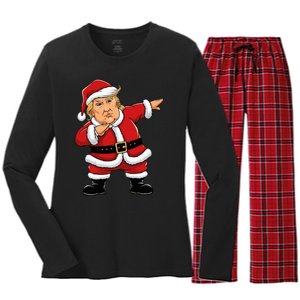 Dabbing Santa Trump Xmas Lights Christmas Women's Long Sleeve Flannel Pajama Set 