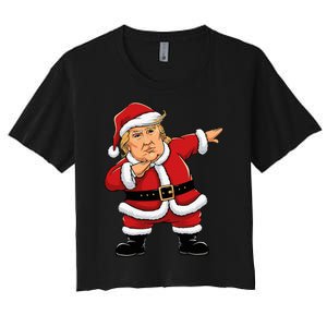 Dabbing Santa Trump Xmas Lights Christmas Women's Crop Top Tee