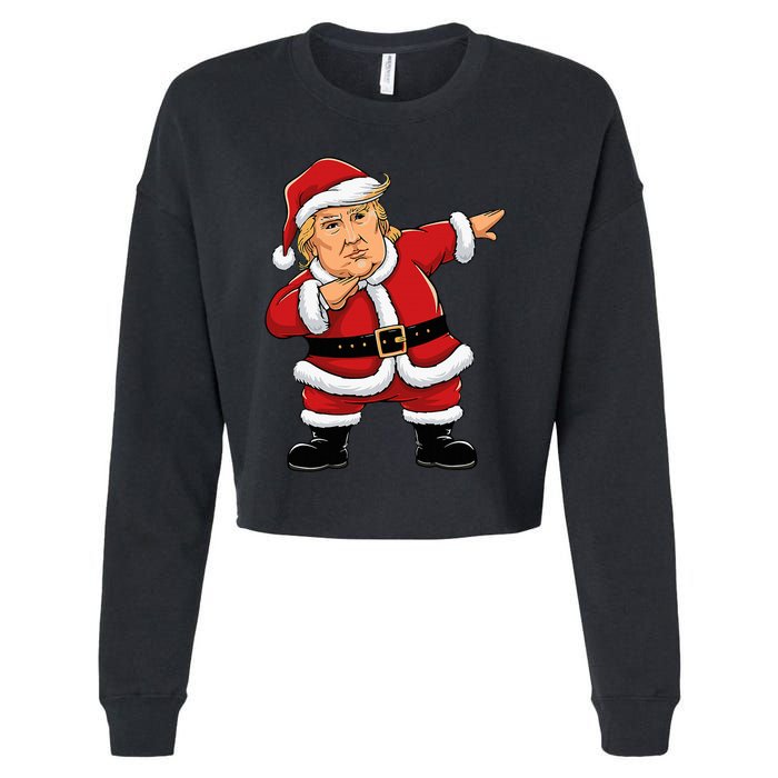 Dabbing Santa Trump Xmas Lights Christmas Cropped Pullover Crew