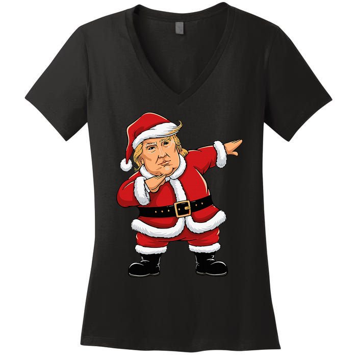 Dabbing Santa Trump Xmas Lights Christmas Women's V-Neck T-Shirt