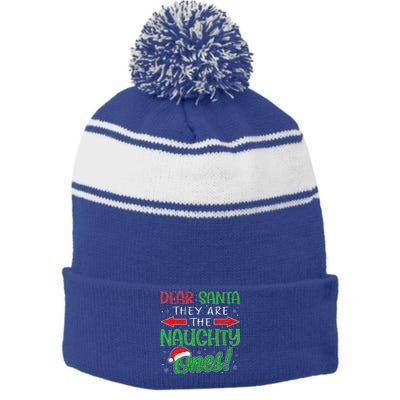 Dear Santa They Are The Naughty Ones Funny Christmas Gifts Stripe Pom Pom Beanie