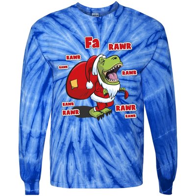 Dinosaur Santasaurus T Rex Christmas Fa La Rawr Rawr Dino Funny Gift Tie-Dye Long Sleeve Shirt