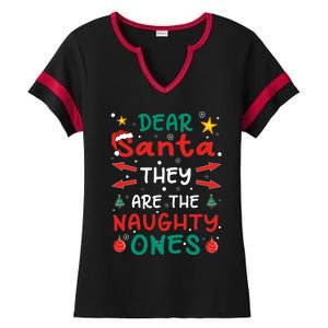 Dear Santa They Are The Naughty Ones Christmas Ladies Halftime Notch Neck Tee