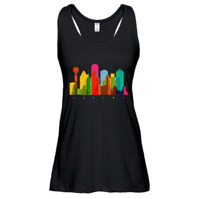 Dallas Skyline Texas Colorful Vintage Dallas Ladies Essential Flowy Tank