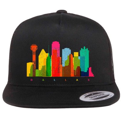 Dallas Skyline Texas Colorful Vintage Dallas Flatbill Hat