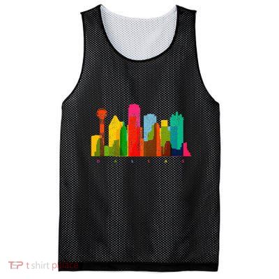 Dallas Skyline Texas Colorful Vintage Dallas Mesh Reversible Basketball Jersey Tank