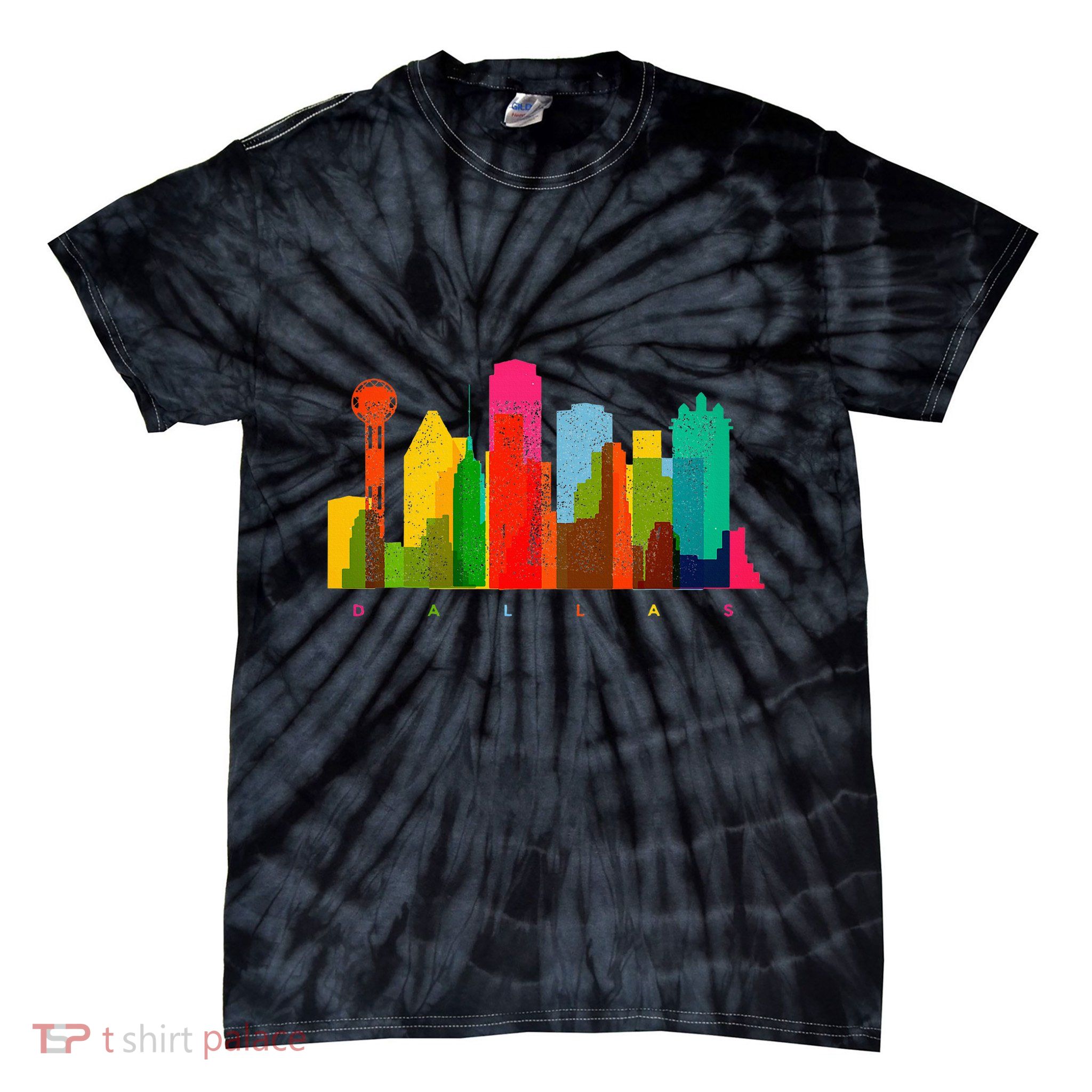 Dallas Skyline Texas Colorful Vintage Dallas Tie-Dye T-Shirt