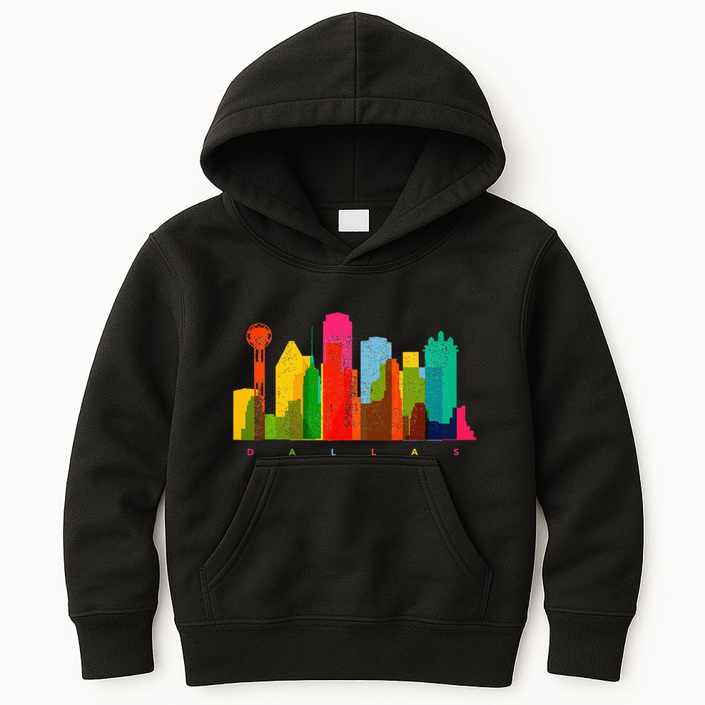 Dallas Skyline Texas Colorful Vintage Dallas Kids Hoodie