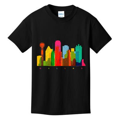 Dallas Skyline Texas Colorful Vintage Dallas Kids T-Shirt