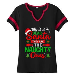 Dear Santa They Are The Naughty Ones Christmas Family Funny Ladies Halftime Notch Neck Tee