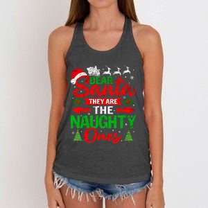 Dear Santa They Are The Naughty Ones Christmas Family Funny Women's Knotted Racerback Tank