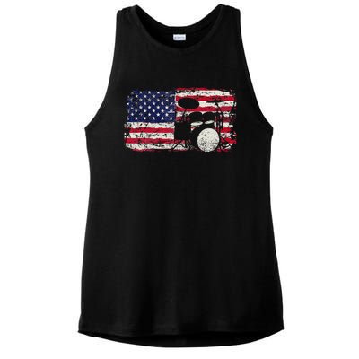 Drum Sets Usa Flag Drummer Music Lover Drumming Ladies PosiCharge Tri-Blend Wicking Tank