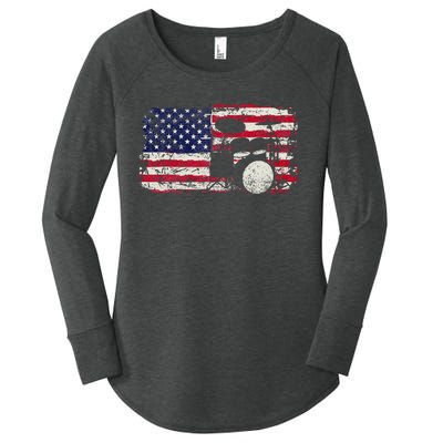 Drum Sets Usa Flag Drummer Music Lover Drumming Women's Perfect Tri Tunic Long Sleeve Shirt