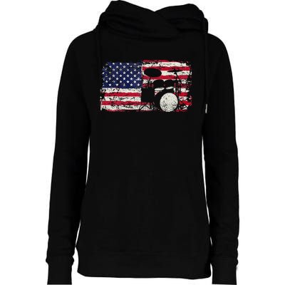 Drum Sets Usa Flag Drummer Music Lover Drumming Womens Funnel Neck Pullover Hood