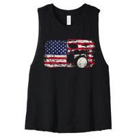 Drum Sets Usa Flag Drummer Music Lover Drumming Women's Racerback Cropped Tank