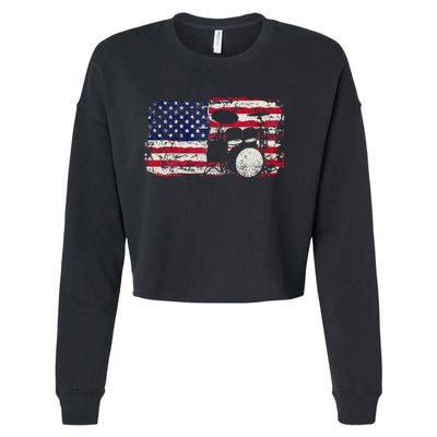 Drum Sets Usa Flag Drummer Music Lover Drumming Cropped Pullover Crew