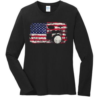 Drum Sets Usa Flag Drummer Music Lover Drumming Ladies Long Sleeve Shirt