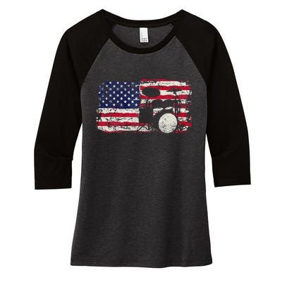 Drum Sets Usa Flag Drummer Music Lover Drumming Women's Tri-Blend 3/4-Sleeve Raglan Shirt