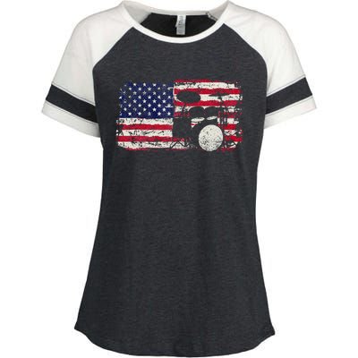 Drum Sets Usa Flag Drummer Music Lover Drumming Enza Ladies Jersey Colorblock Tee